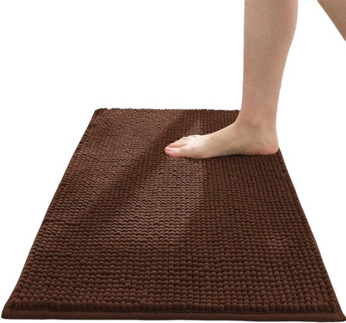 Zachte chenillebadmat - antislip en wasbaar - badkamer of douche - bruin - 50 x 80 cm