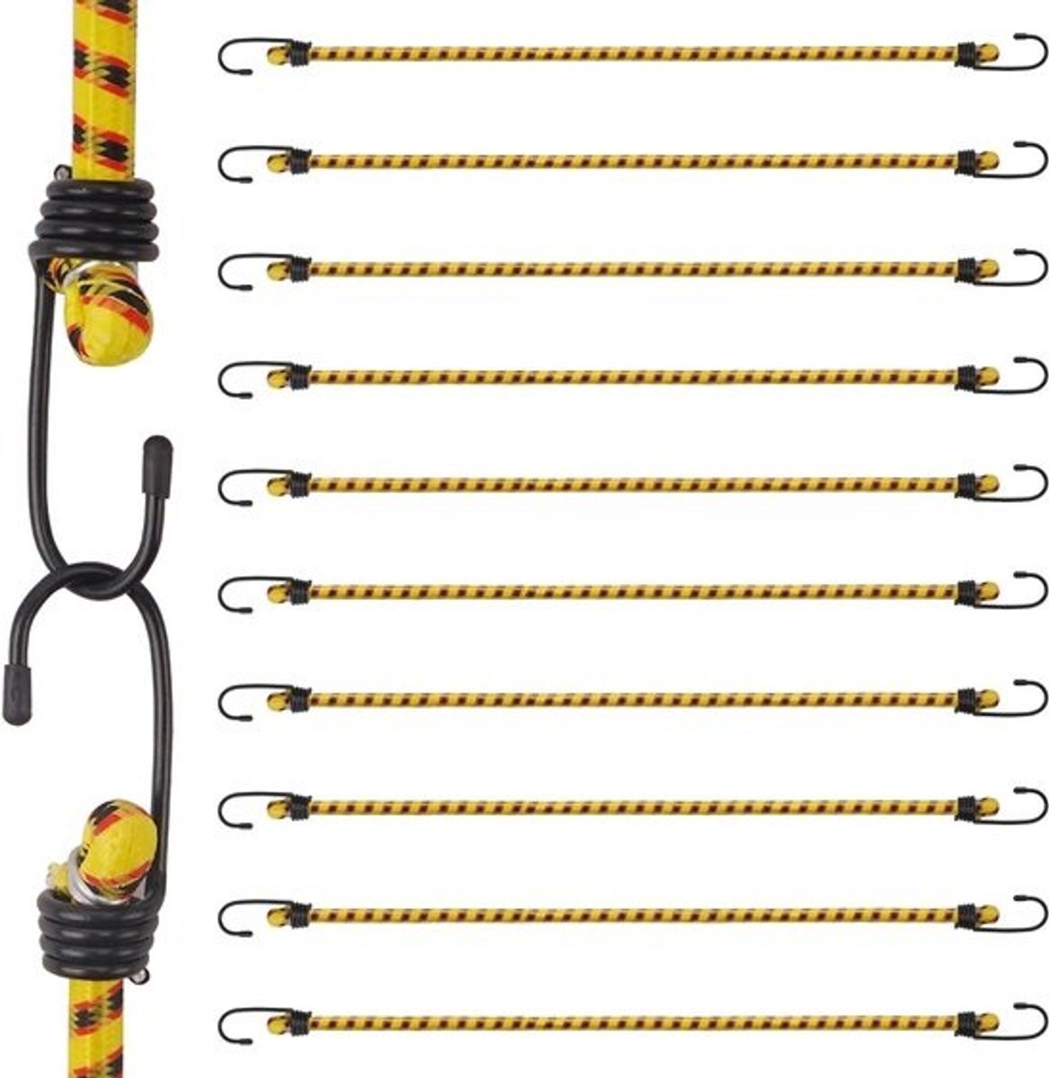 Set van 10 Elastische Touwen met Haken 60 cm - Sterk en Duurzaam voor Zeilen, Fietsen en Tuinieren