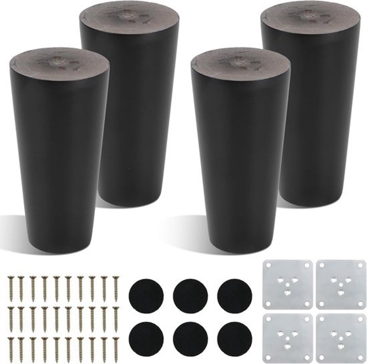 Set van 4 ronde houten meubelpoten 10 cm - zwart
