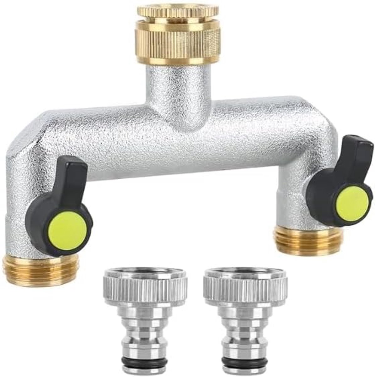 2-weg waterverdeler, 3/4 slangkraanadapter, dubbele tuinwateraansluiting, verdeler 3/4 inch adapter 1/2 inch met kogelkraan voor het instellen en afsluiten van de waterstroom
