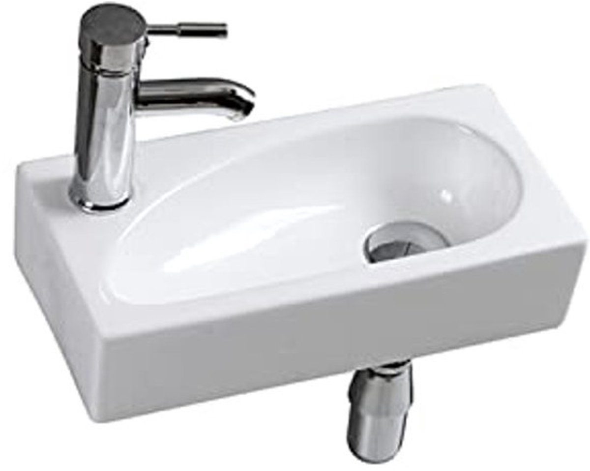 Kleine wandmontage keramische wastafel voor badkamer en toilet - Hoogglans wit