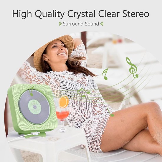 Draagbare cd-speler met Bluetooth - desktop cd-speler voor thuisgebruik, cd-muziekspeler met afstandsbediening, timer, ingebouwde dubbele luidsprekers met led-display, home audio boombox met FM-radio (groen) — afbeelding 3