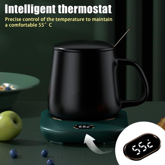 Draadloze koffiewarmer met 3 temperatuurstanden voor thuis en op kantoor; waterdichte, elektrische USB-mokwarmer voor dranken, thee, melk en meer - wit — afbeelding 3
