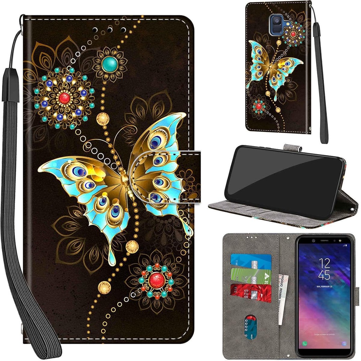 Hoesje voor Samsung Galaxy A6 2018, Groene vlinder