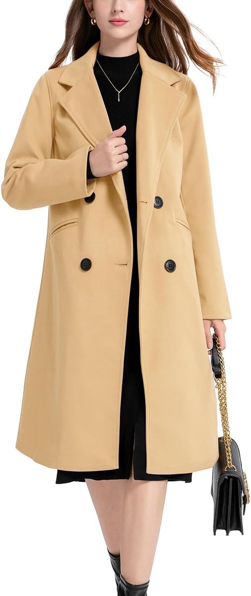 Winter wollen mix mantel inkeping revers dubbele rij casual medium lange erwtenjas trench jassen outwear