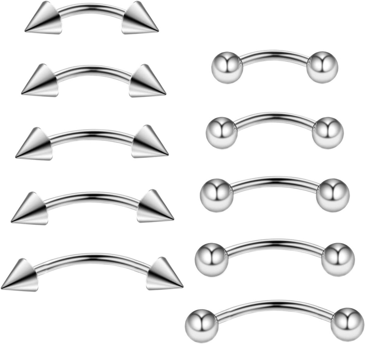 Barbells voor wenkbrauwen, lippen, rook, helix, tragus, brug, piercing, buik, piercing, 16 g, roestvrij staal, 6 mm, 8 mm, 10 mm