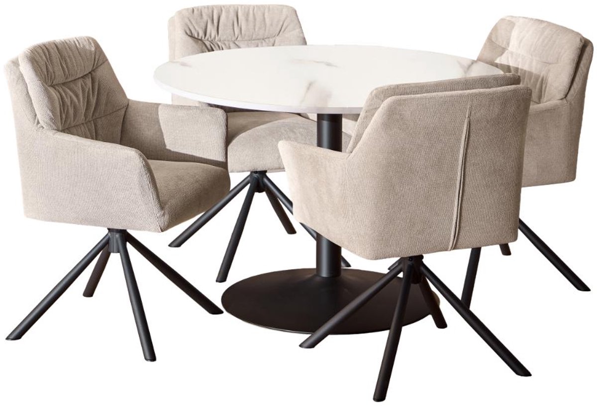 Giga Living Eetkamerset Olivia Marmer Wit Beige Zwart Ø110cm - Giga Living