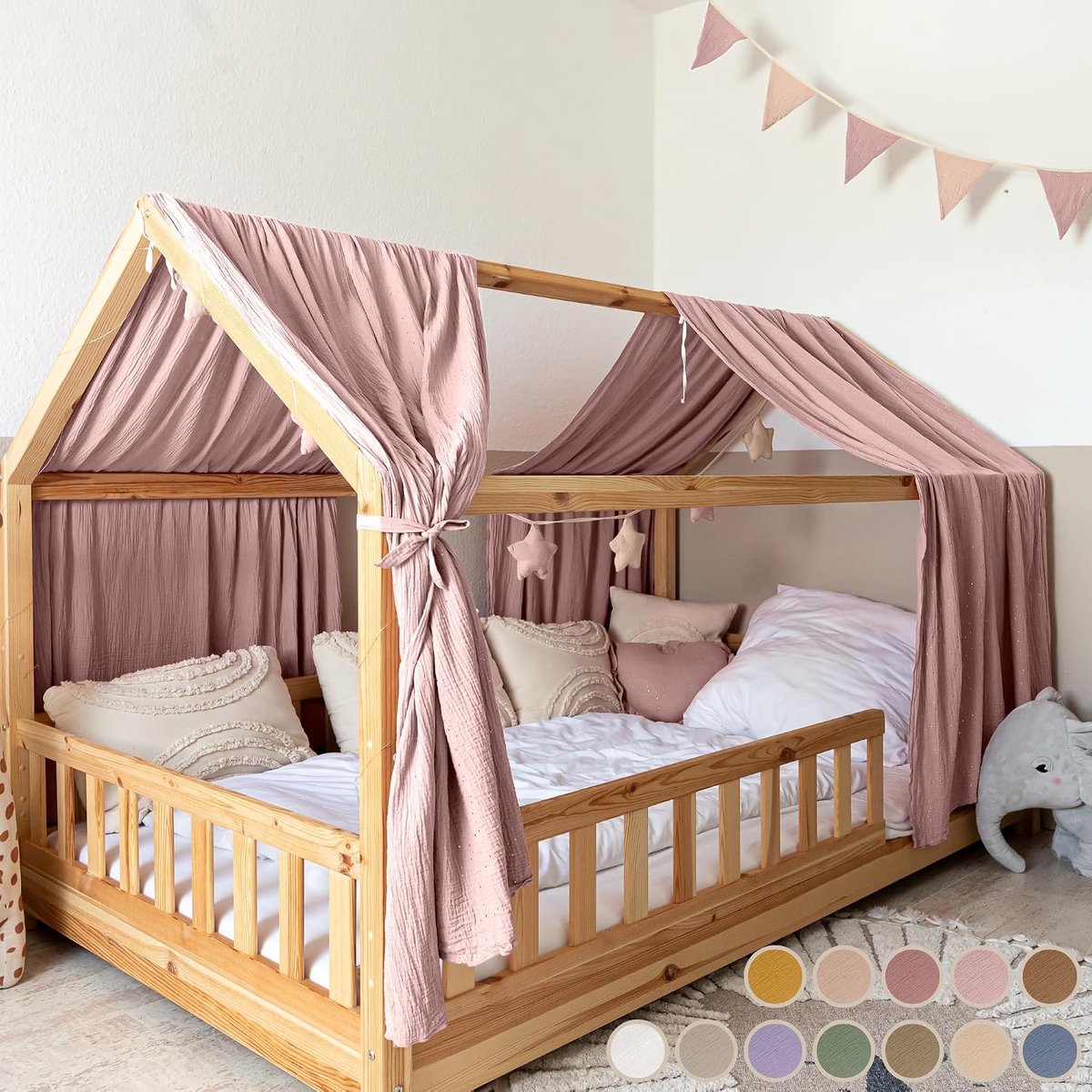 Huisbed hemel [in 12 kleuren] bedhemel van 100% katoen mousseline - stoffen hemel voor kinderbed decoratie - bedgordijn voor meisjes en jongens
