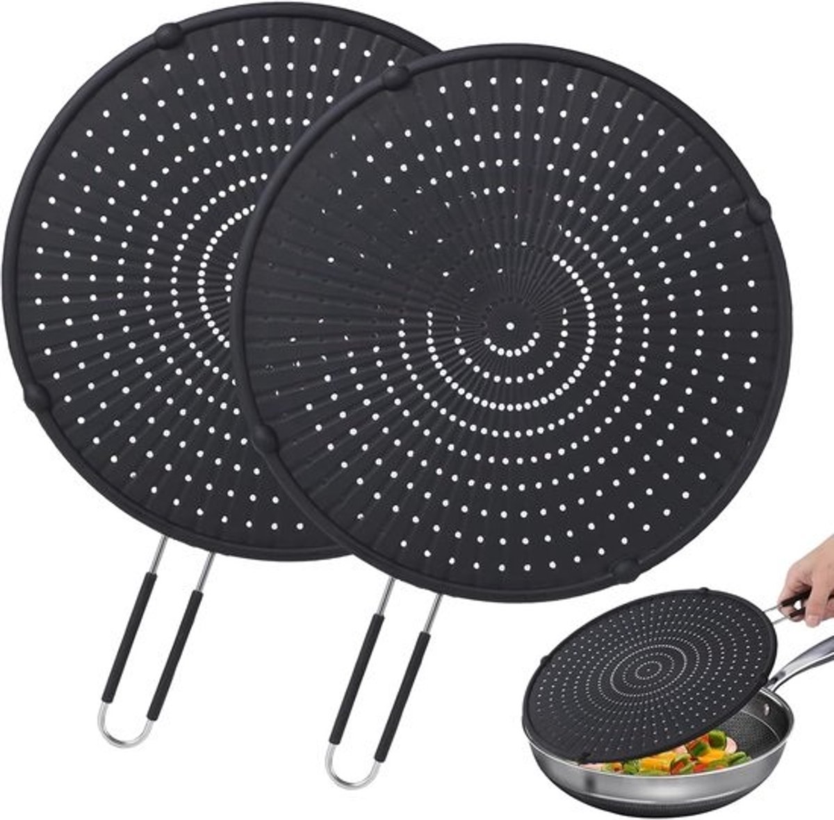 Spatbeschermingspannen, siliconen spatbescherming voor koekenpan, vetspatbescherming, oliespatbescherming, hittebestendig tegen hete olie, 32 cm, 2 stuks