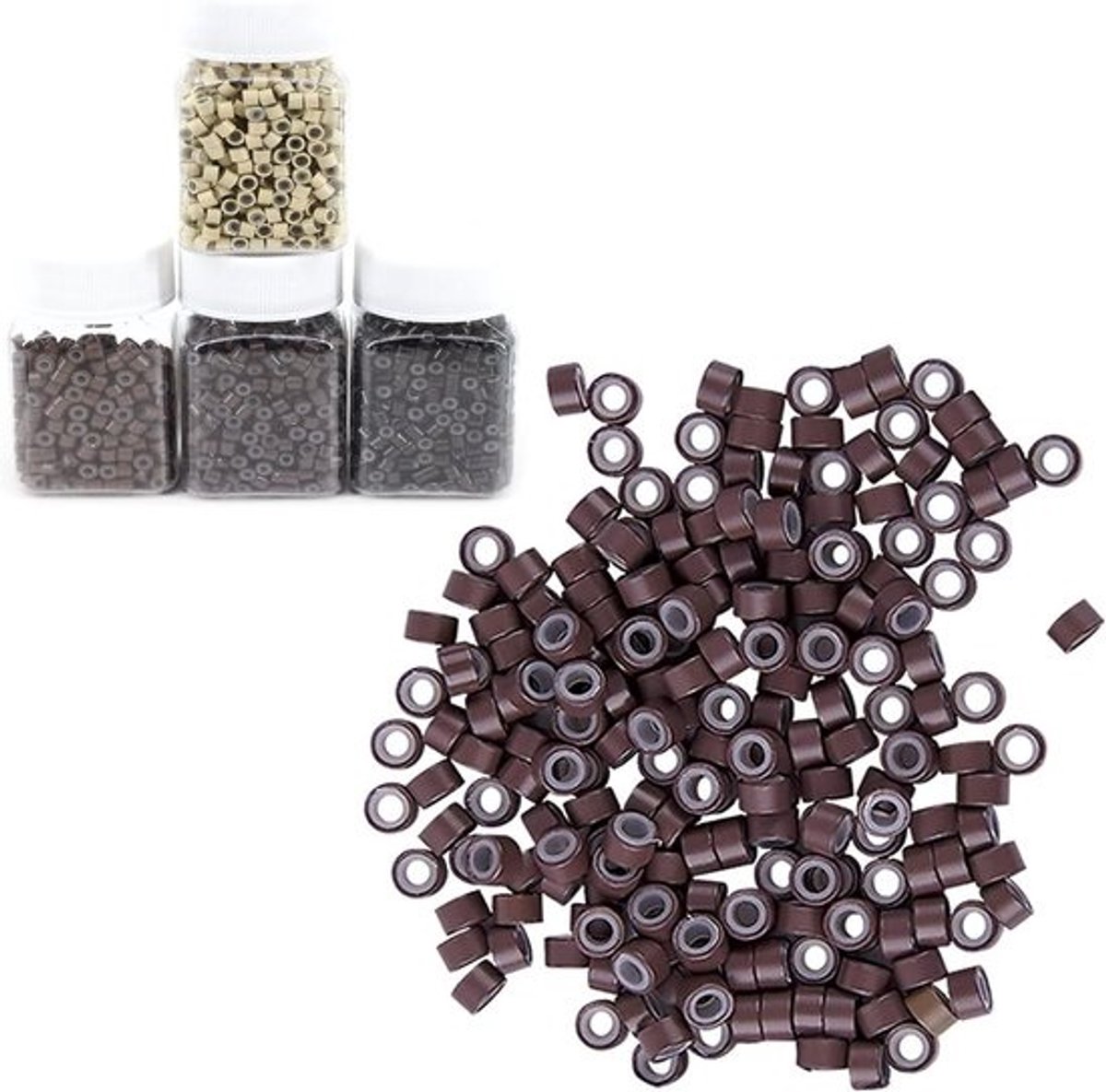 Micro Rings Silicone Lined Kralen 1000 stuks voor Haarverlengingen - Bruin, I Tip en Stick Tip Bevestiging, Geschikt voor Menselijk Haar