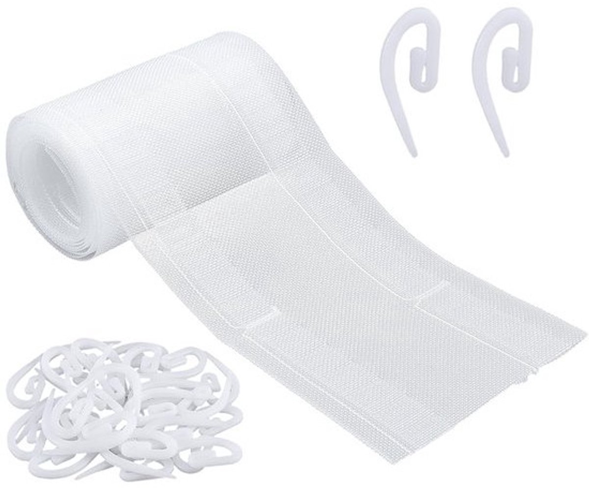 Golvend gordijnband 25 m, transparante plisséband voor 8 cm golfgordijnen, inclusief 400 gordijnhaken en vouwaccessoires voor een stijlvolle afwerking