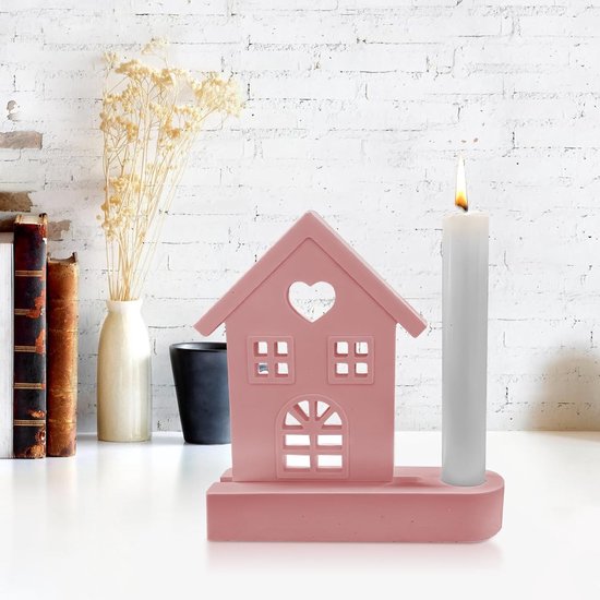 2 stuks siliconen gietvormen huizen kaarsvormen om te gieten, gietvorm voor kaarsenhouder met sokkel, epoxyhars vormen, huis, siliconen vorm voor sojawas, kaarsen, doe-het-zelf kaarsen, zeep, gips — afbeelding 3
