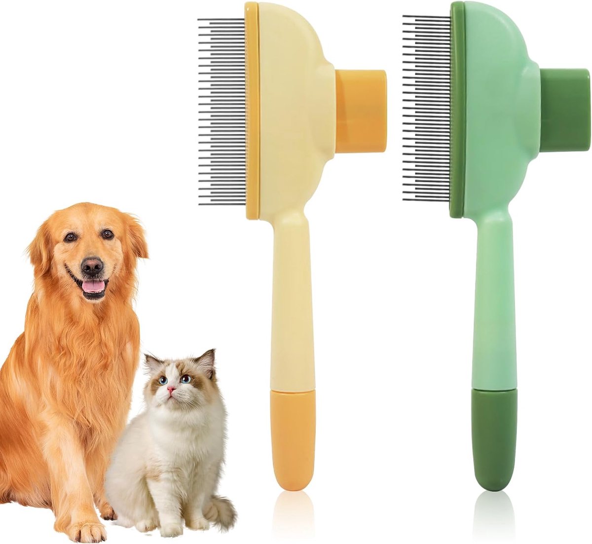 2 stuks vachtflitsborstel voor katten, huisdierkammen voor katten, huisdieren met ontspanningsknop, kattenborstel voor langharige honden en katten, reiniging van losse geknoopte vacht