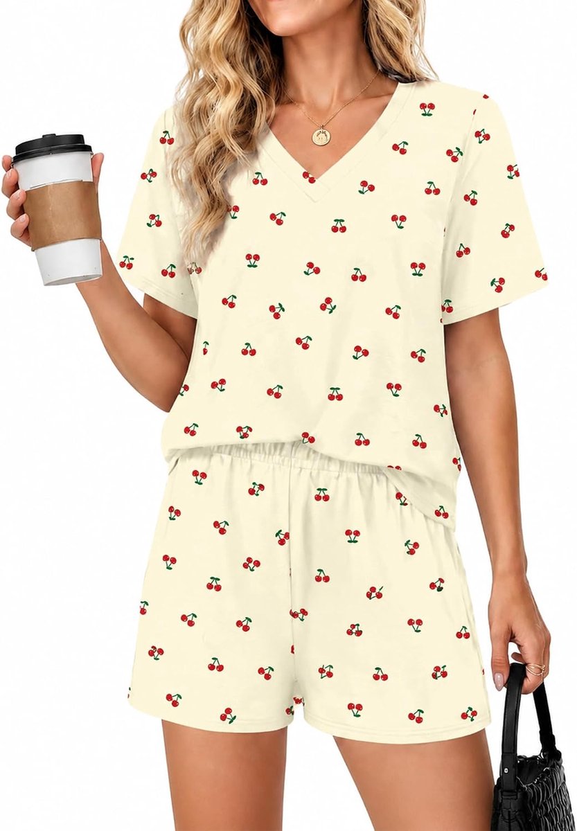 Pyjama voor dames korte mouwen pyjama leuke pyjama set V-hals loungewear sets voor vrouwen pyjama shorts tweedelige nachtkleding nachtkleding zachte kleding