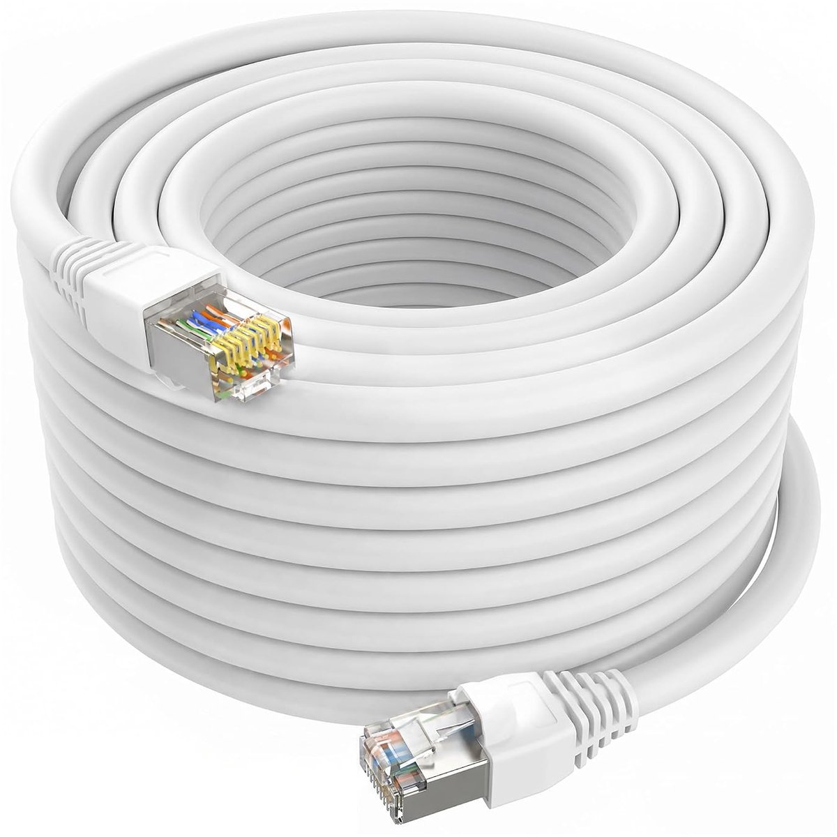 6 Ethernetkabel voor Buiten 30m, 23AWG OFC Puur Koperen LAN-kabel, 10Gbps/550MHz FTP-Patchkabel, LLDPE Waterdichte UV-bestendige Netwerkkabel Directe Begraving, CAT6 Outdoor Cable -wit