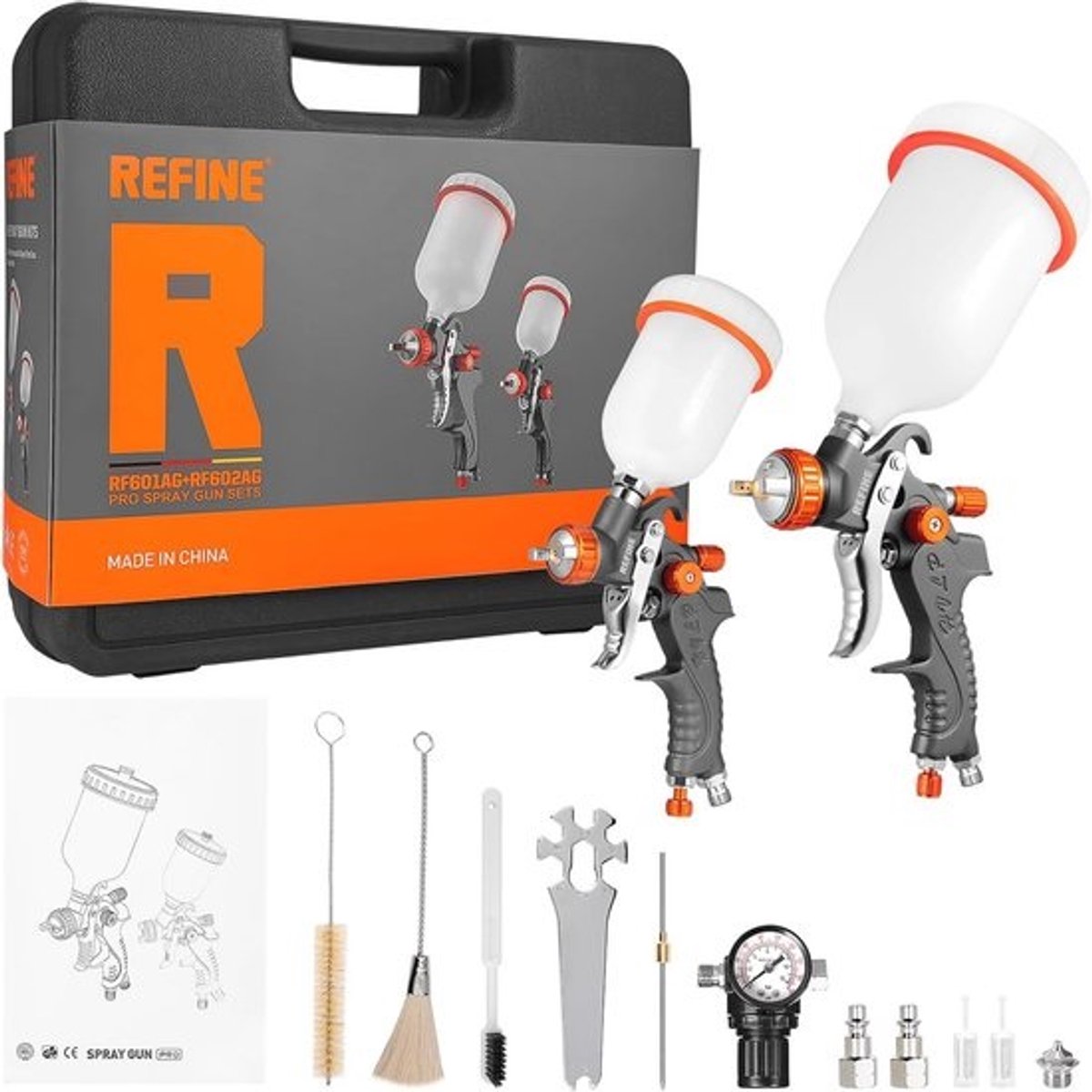 HVLP Air Gravity Spuitpistoolset - 2 Spuitpistolen - 1,0 mm en 1,4/1,7 mm Nozzles voor Effectief Verfspuiten