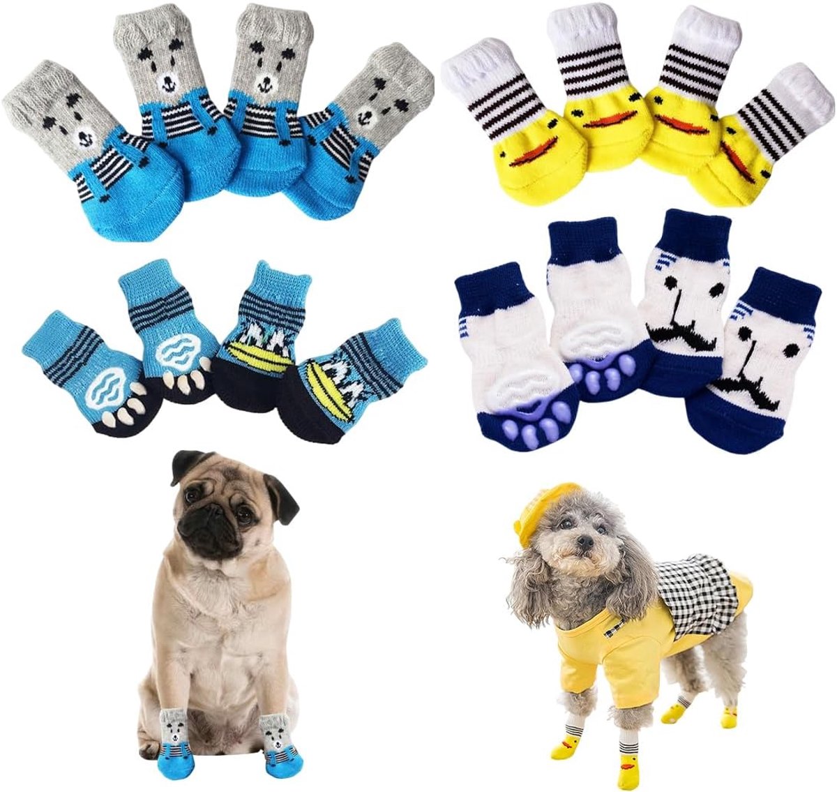 16 stuks antislip sokken voor honden en katten pootbescherming huisdier bescherming op harde vloeren hondensokken indoor warme bescherming voor huisdieren