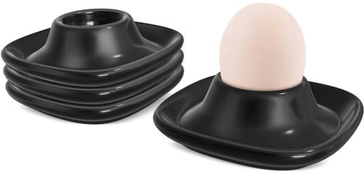 Zwarte Keramische Eierhouders Set - 4-delige Porseleinen Eierdopjes voor Ontbijt en Brunch
