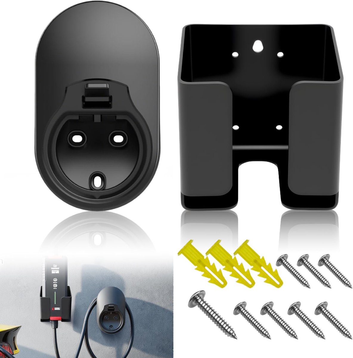 2 stuks Type 2 wandhouder Oplaadkabelhouder Kabelhouder muur Wallbox standaardvoet Kabelhouder Wallbox houder EV-accessoires voor Type 2 oplaadstation kabel oplader Wallbox accessoires (zwart)