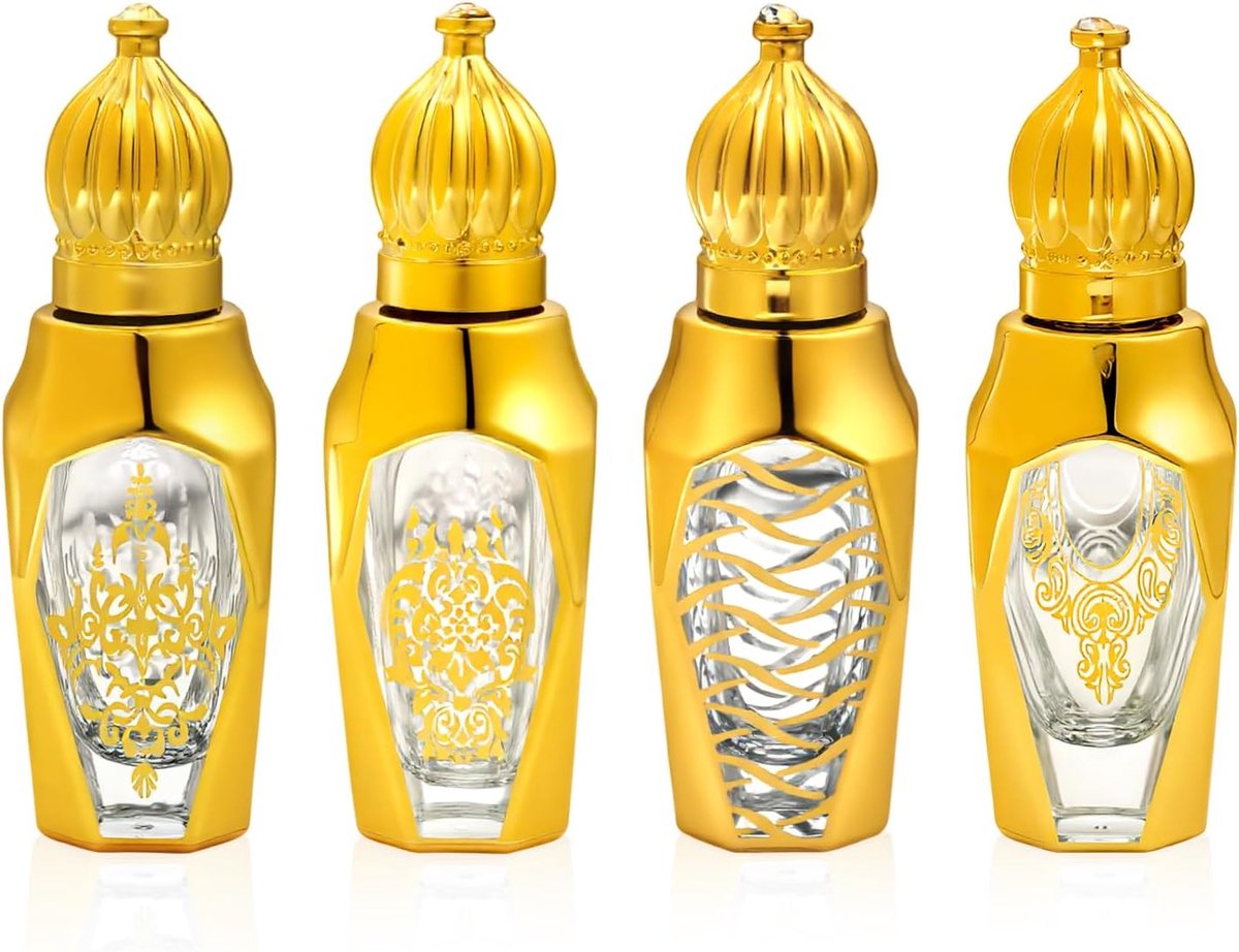 Olie rollerflesjes 14 ml, 4 stuks lege glazen rollerflesjes, navulbare amberkleurige flesjes met UV-bescherming voor aromatherapie,massage en huidverzorging – lekvrij en handig voor op reis