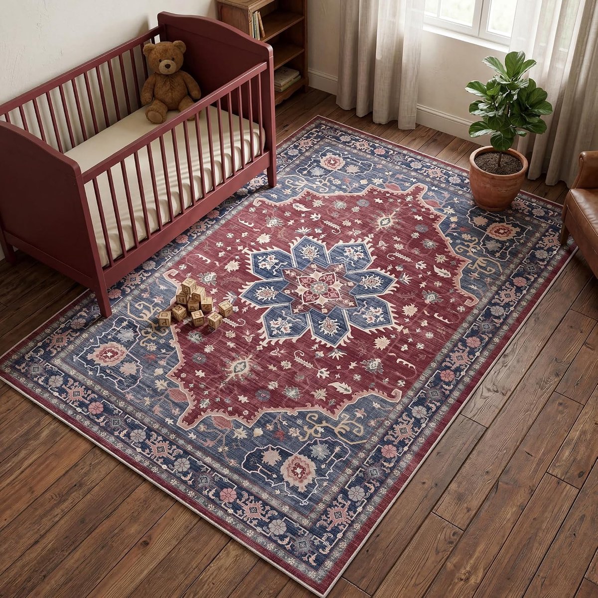 Tapijten voor woonkamer slaapkamer 120 x 170 cm, kleine machinewasbare vloerkleden antislip, vintage boho-tapijten, zacht laagpolig tapijt, rode tapijtloper voor hal, tapijt voor keuken