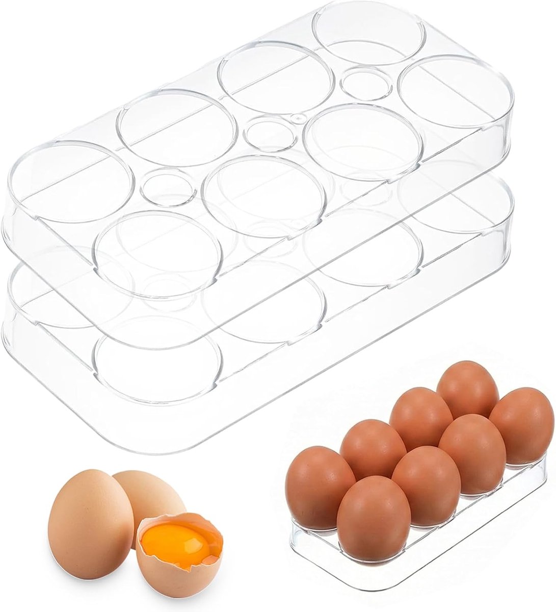 Eieropslag koelkast, witte eierhouder van kunststof, veelzijdig voor koelkast, vriezer, keuken en camping, beschermt eieren tegen breuk (2 stuks)
