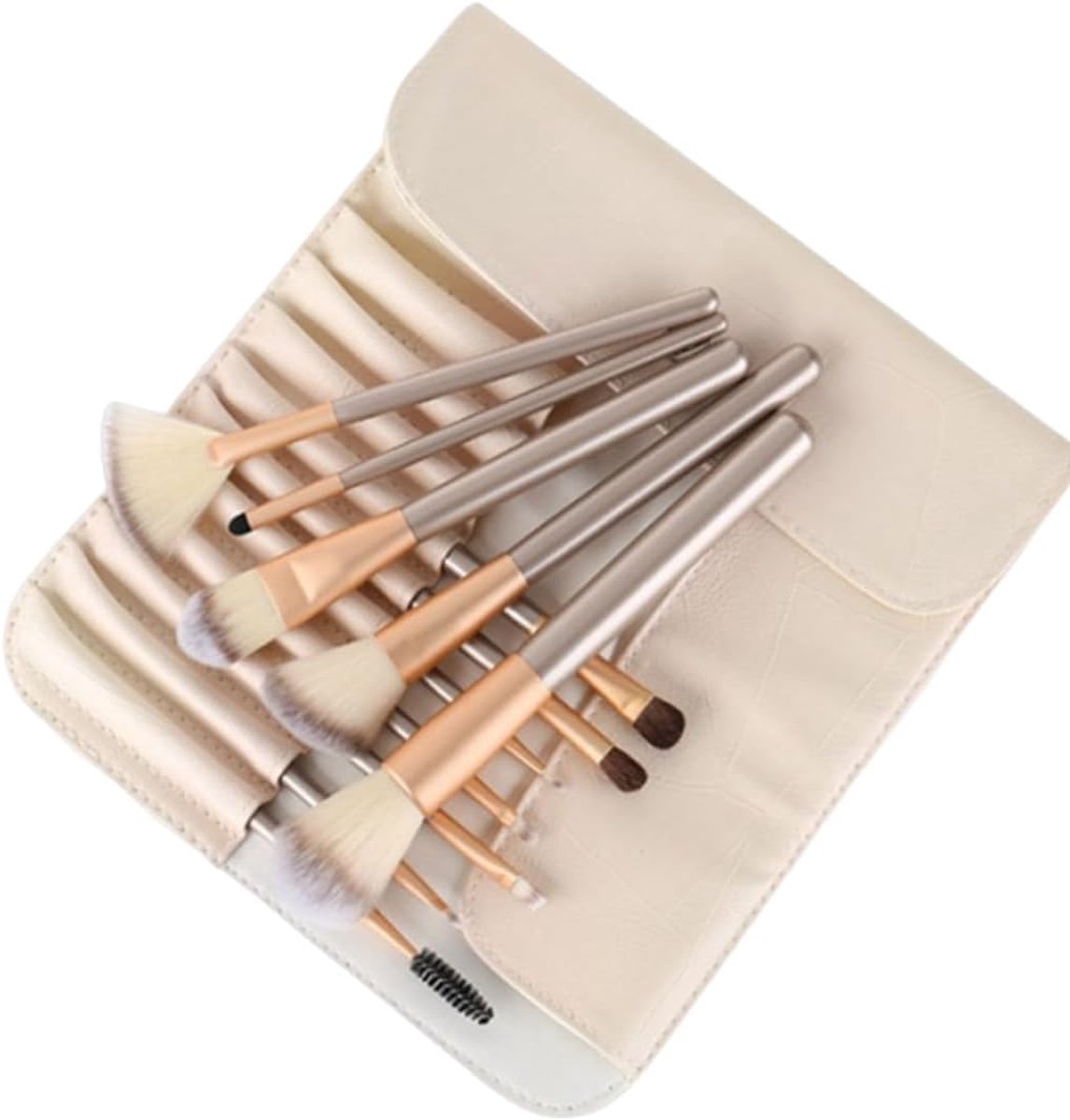 12-delig, professionele make-upkwastenset met lederen tas, professionele make-upkwastenset voor gezicht, oogschaduw en wenkbrauwen, voor meisjes en dames, voor verjaardag