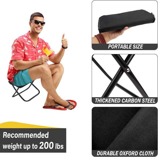Campingstoel - Klapstoel - Visstoel - Campingkrukje - Opvouwbare Stoel - Festival Stoel - Vouwkruk - Strandstoel - Wandelkrukje - Outdoor - Picknick - Reisstoel - Lichtgewicht - Draagbaar - Inklapbaar - Met Opbergtas - Zwart - 1 stuk — afbeelding 2