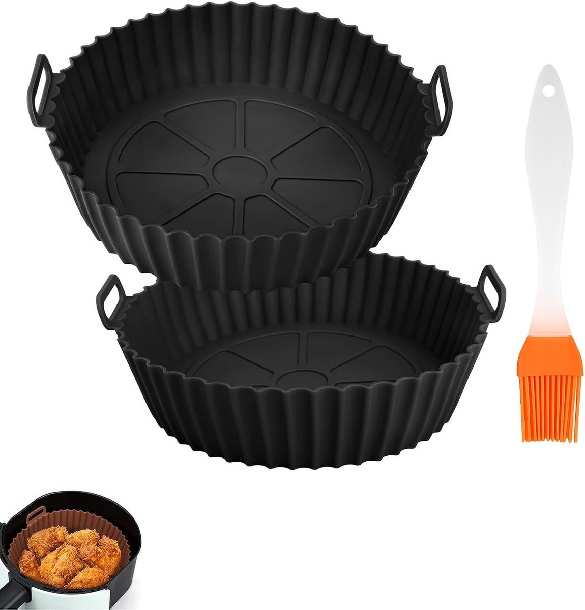 Set van 2 Herbruikbare Silicone Accessoires voor Airfryer met Bakmand en Keukenborstel - Perfect voor Gezond Koken en Bakken