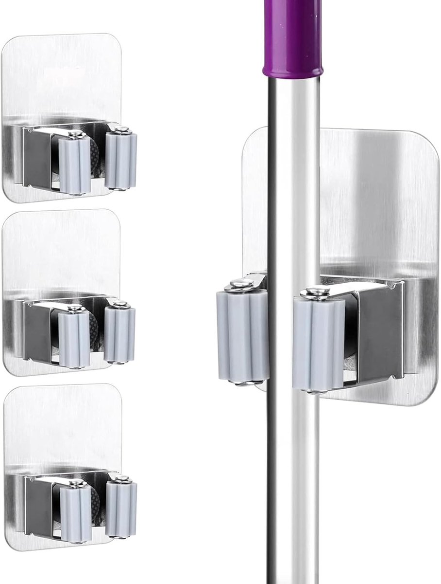 3-delige Broom Holder Set voor Wandmontage - Adhesieve Organizer voor Tuingereedschap, Keuken en Huishoudelijke Tools zonder Boren