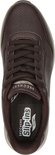 Bovenkant van een bruine Skechers sneaker met veters, perforaties en de tekst "Slip-ins Arch Fit".