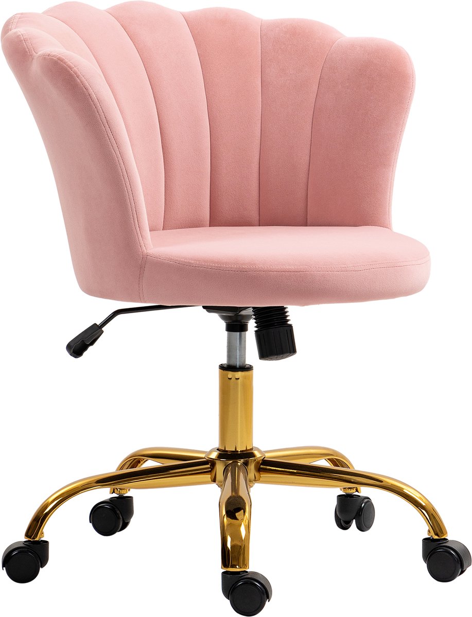 Bureaustoel Fluweel - Kaptafelstoel Kantoorstoel - Comfortabel Werken - Bloembladvormige Rugleuning - 69x64x80-90 cm - Roze