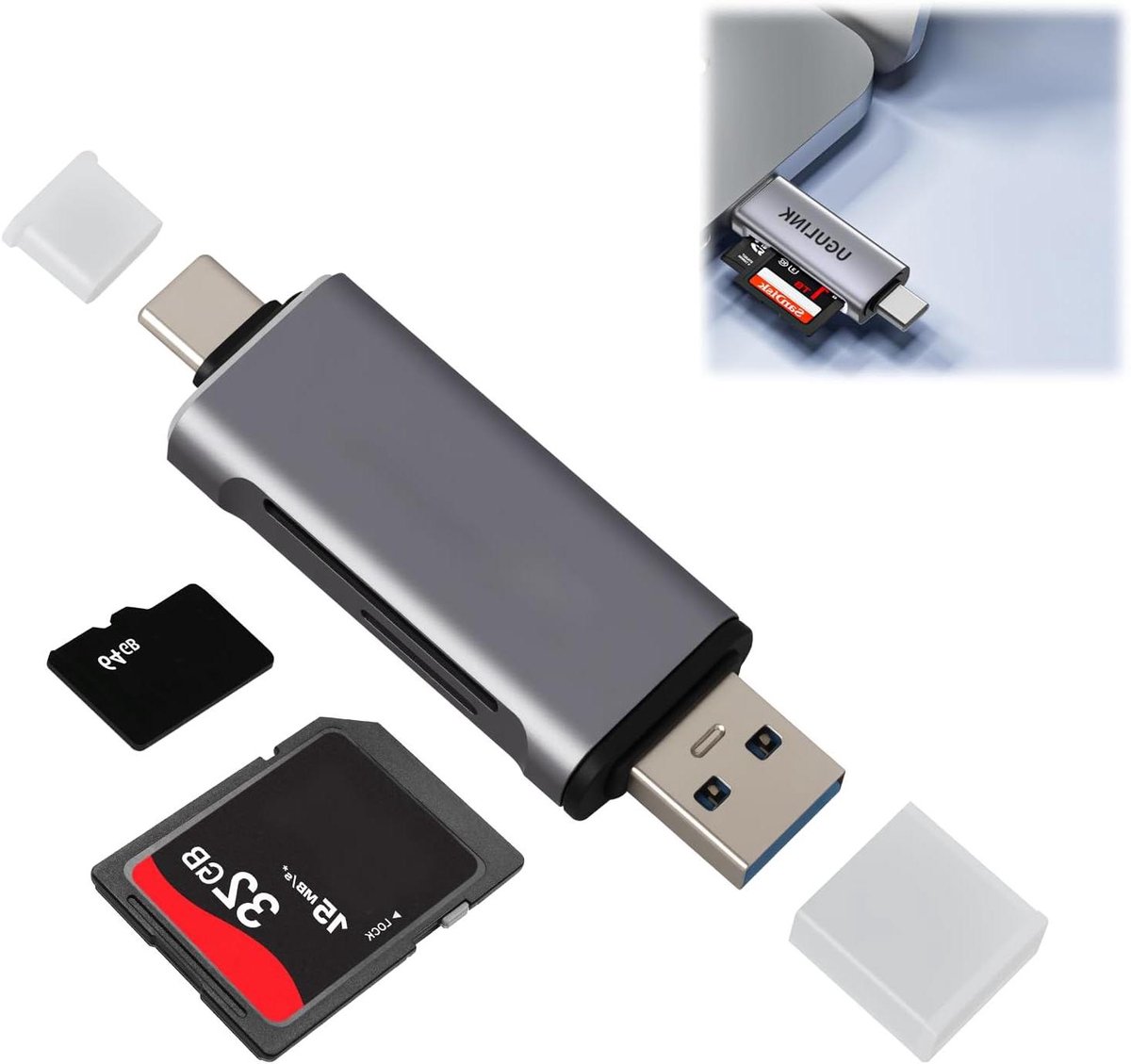 SD Kaartlezer - Micro SD Adapter - Data Overzetten - Dubbele Aansluiting - Tot 1TB - Zwart