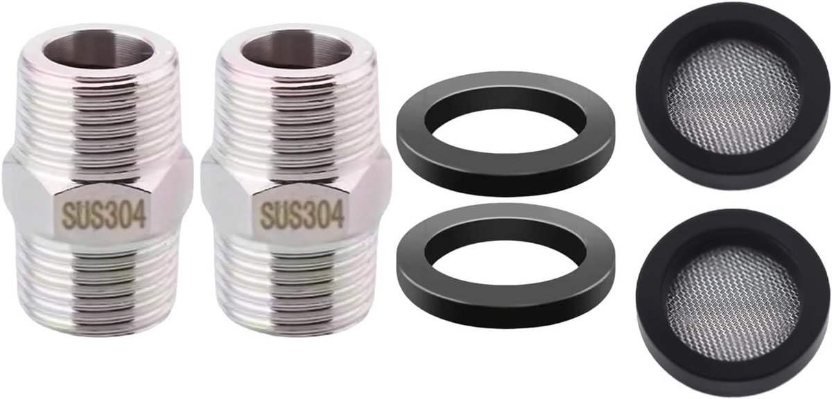 Roestvrijstalen dubbele nippel 1/2 inch, 2 stuks douche slangadapter, verlengstuk voor water- en luchtleidingen