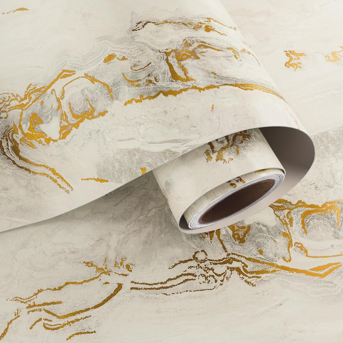 Beige en Gouden Marmer Effect Zelfklevend Vinyl Behang 81cm x 300cm voor Interieurdecoratie en Renovatie