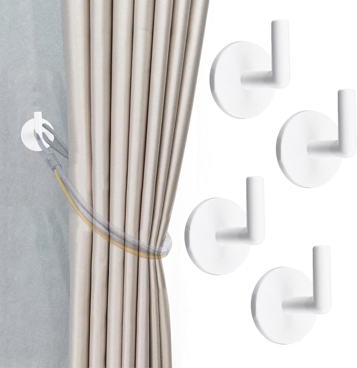 4 Stuks Zelfklevende Gordijnhouders, Muurbevestigde Tie Back Haken voor Thuisdecoratie, Ideaal voor Raamdecoratie en Organisatie