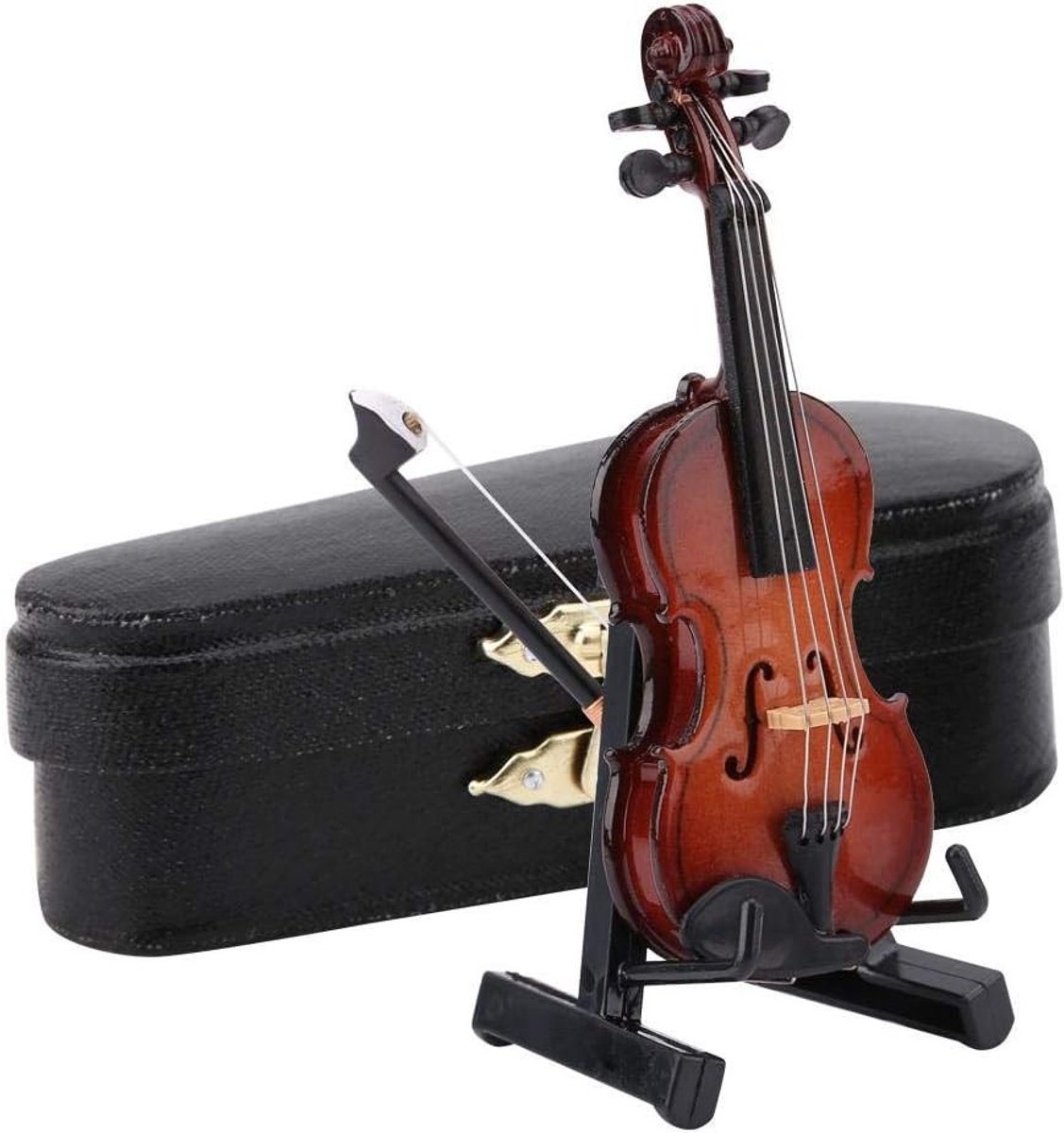 Miniatuur viool model met standaard hoesje voor poppenhuisaccessoires, mini muziekinstrument cadeau en decoratie