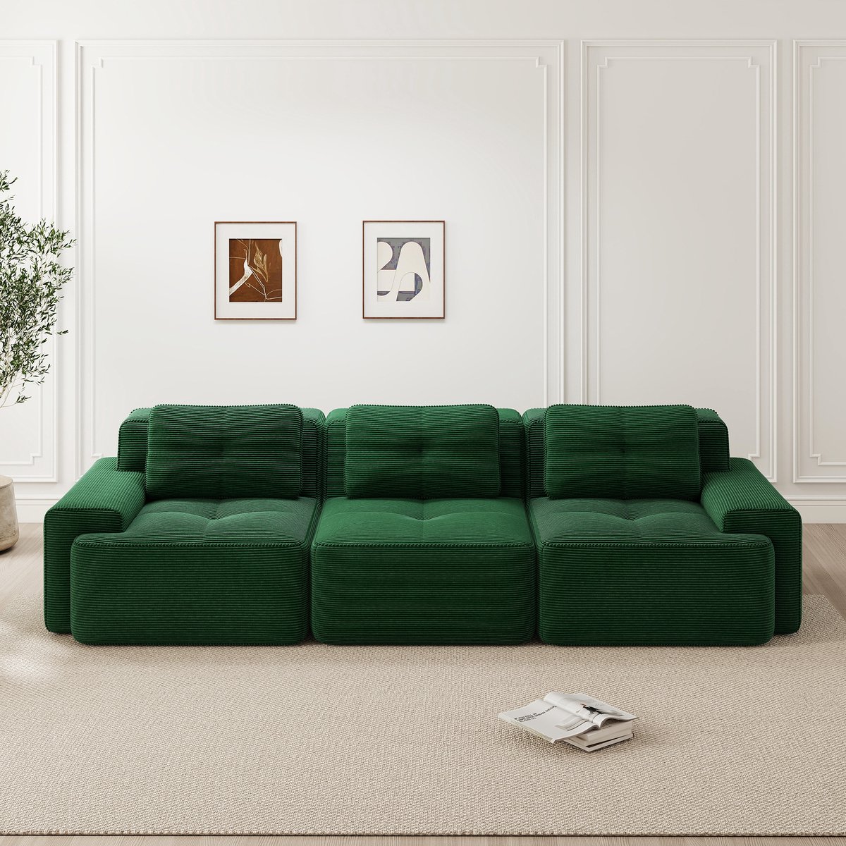 Wolkenmodule bank Boneless bank - hoekbank - corduroy wolkenbank - driezits diepe woonkamerbank - niet te monteren bank - groen