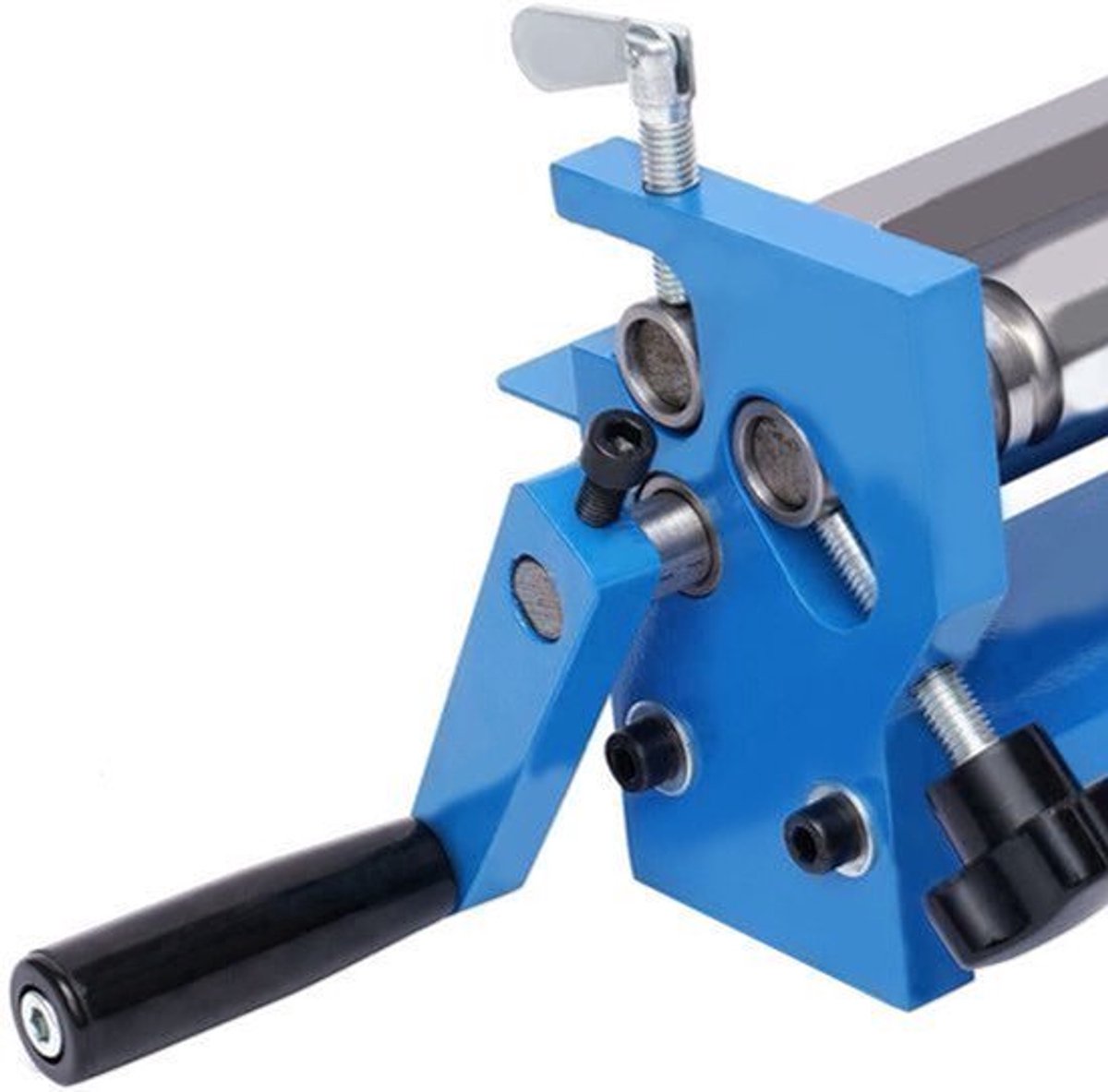Buigmachine drie-rollen – Plaatwals – Plaatbuiger – Metaalbuiger – Buigapparaat – Handmatige bediening – Werkbreedte 300 mm – Geheel metalen constructie – Blauw