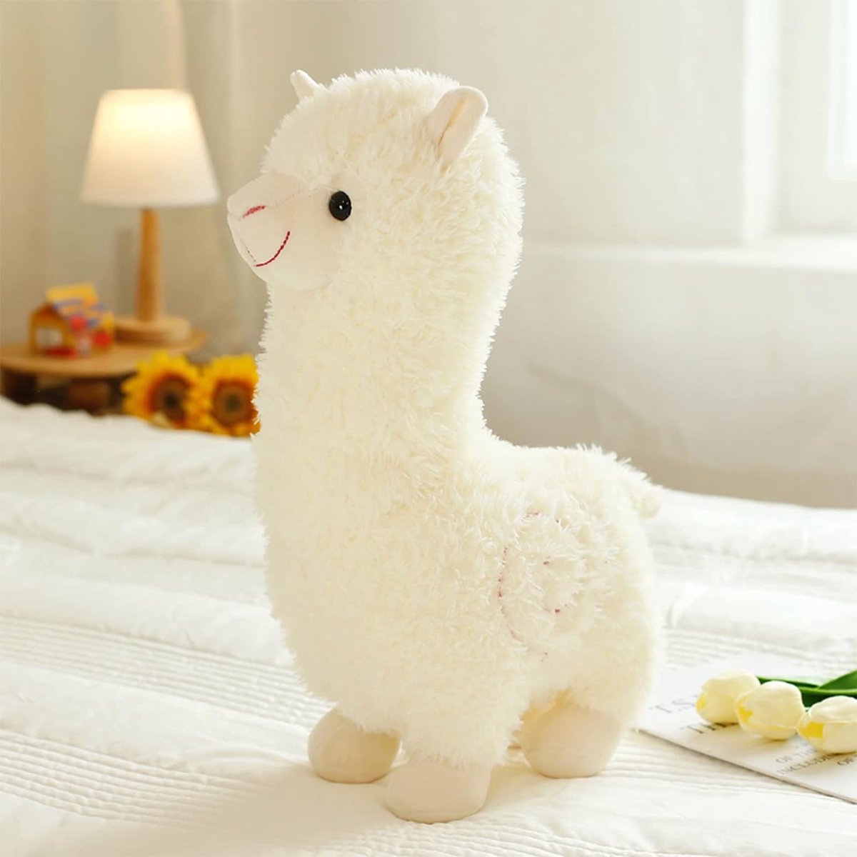 MODFU Alpaca Knuffelkussen 38 x 38 cm – Zacht Sierkussen – Pluche Kussen – Woondecoratie voor Bank en Bed – PP Katoen – Wit