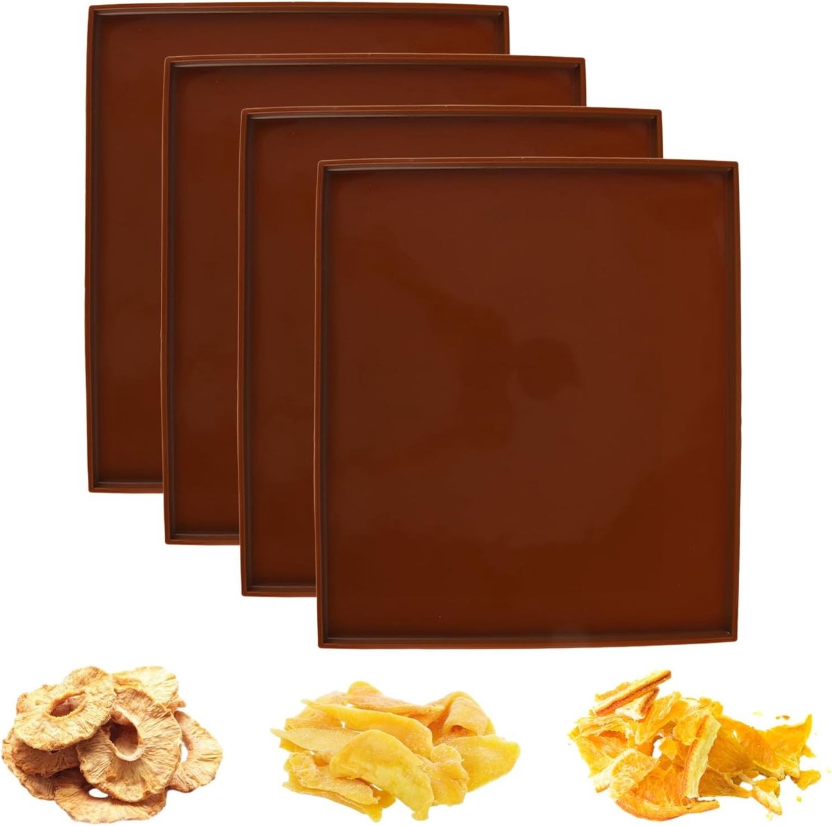 Herbruikbare Siliconen Dehydrator Matten, 4 Stuks, Antiaanbak voor Fruit, Vlees en Groenten, Geschikt voor Excalibur 3926TB