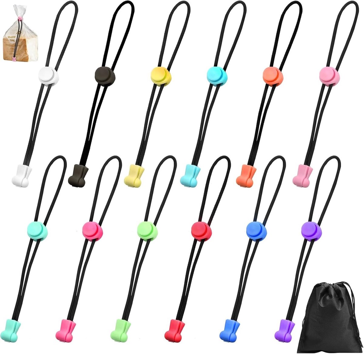 12 Stuks Verstelbare Tas Sluitclips voor Broodzakken, Vervangingen voor Elastische Bandjes en Touwtjes