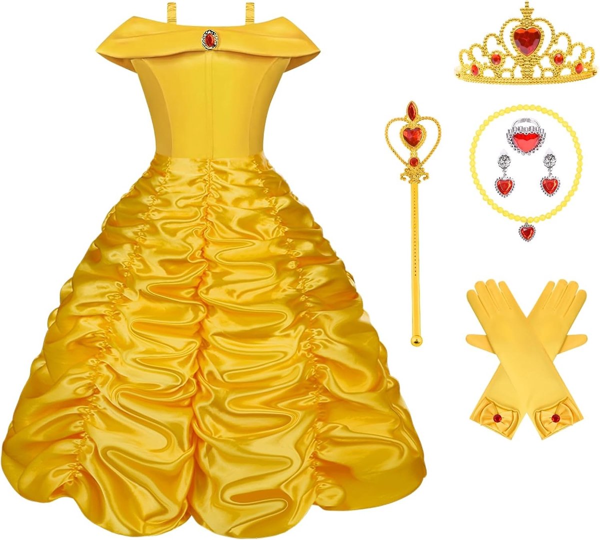 Prinsessen Kostuum voor Meisjes met Fijne Kant, Tiara en Handschoenen voor Feestjes, Doop en Bruiloften