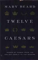 Boek 'Twelve Caesars' van Mary Beard, met de tekst 'TWELVE CAESARS' en diverse gouden kronen en lauwerkransen.