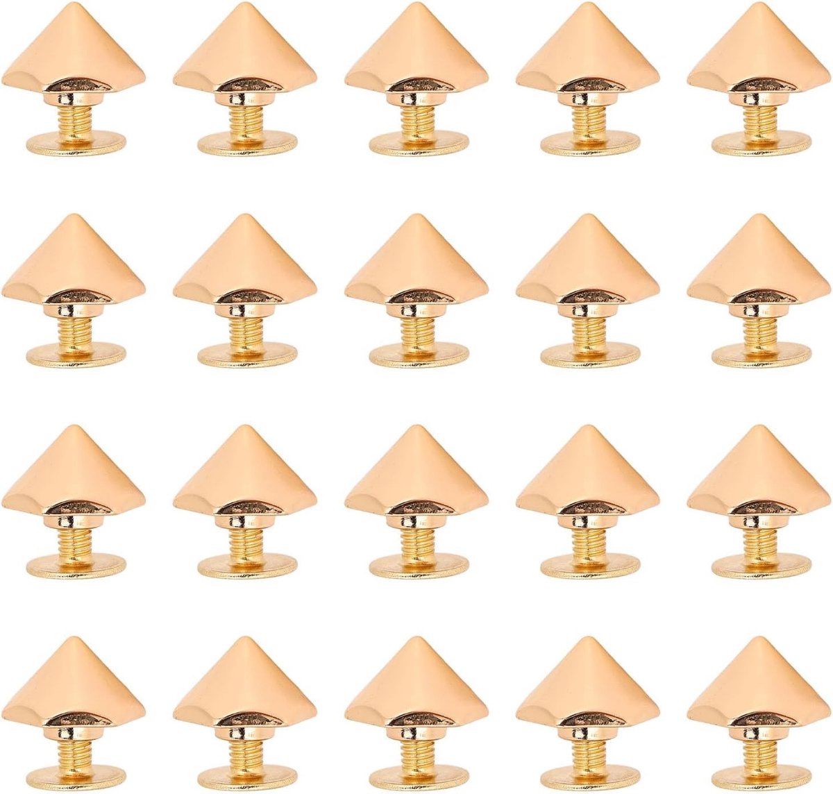 20 Stuks Hex Pyramid Nieten van Zinklegering voor Leren Riemen, Inclusief PH-Schroeven en 12mm Goudkleurige Afwerking