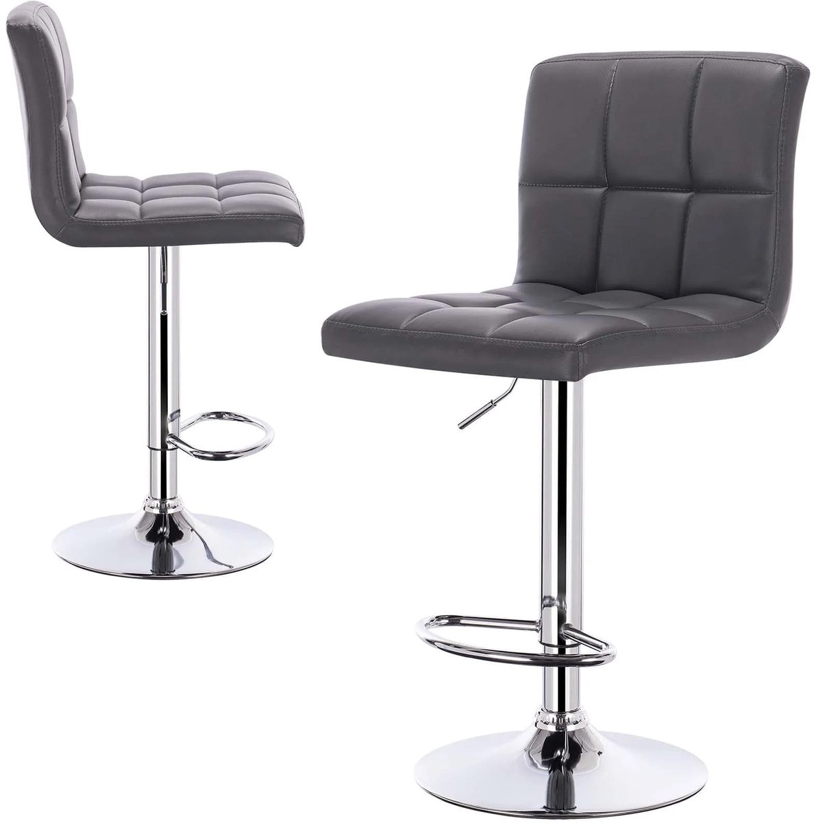 Klarven Barstoel Grijs - Barstoelen Met Rugleuning - Kunstleer - Hoogte Verstelbaar, 360 Graden Draaibaar, Vloerbescherming - Zithoogte 60-82 cm