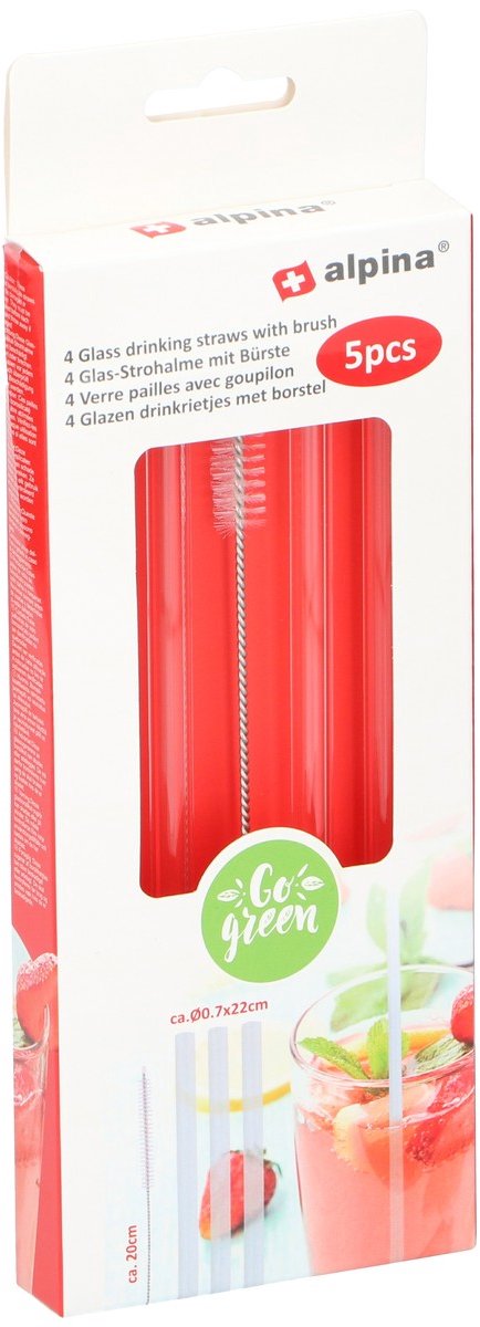 Alpina - Glazen Drinkrietjes - 20 cm - Incl. Reinigingsborsteltje - Set van 4 — cadeau in Kookcadeaus - foto 3