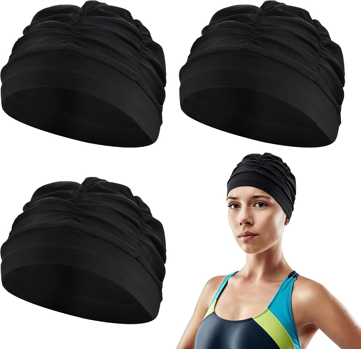 Drie-delige zwemcap voor dames - Ideaal voor zwemmen, wateractiviteiten en haarbescherming