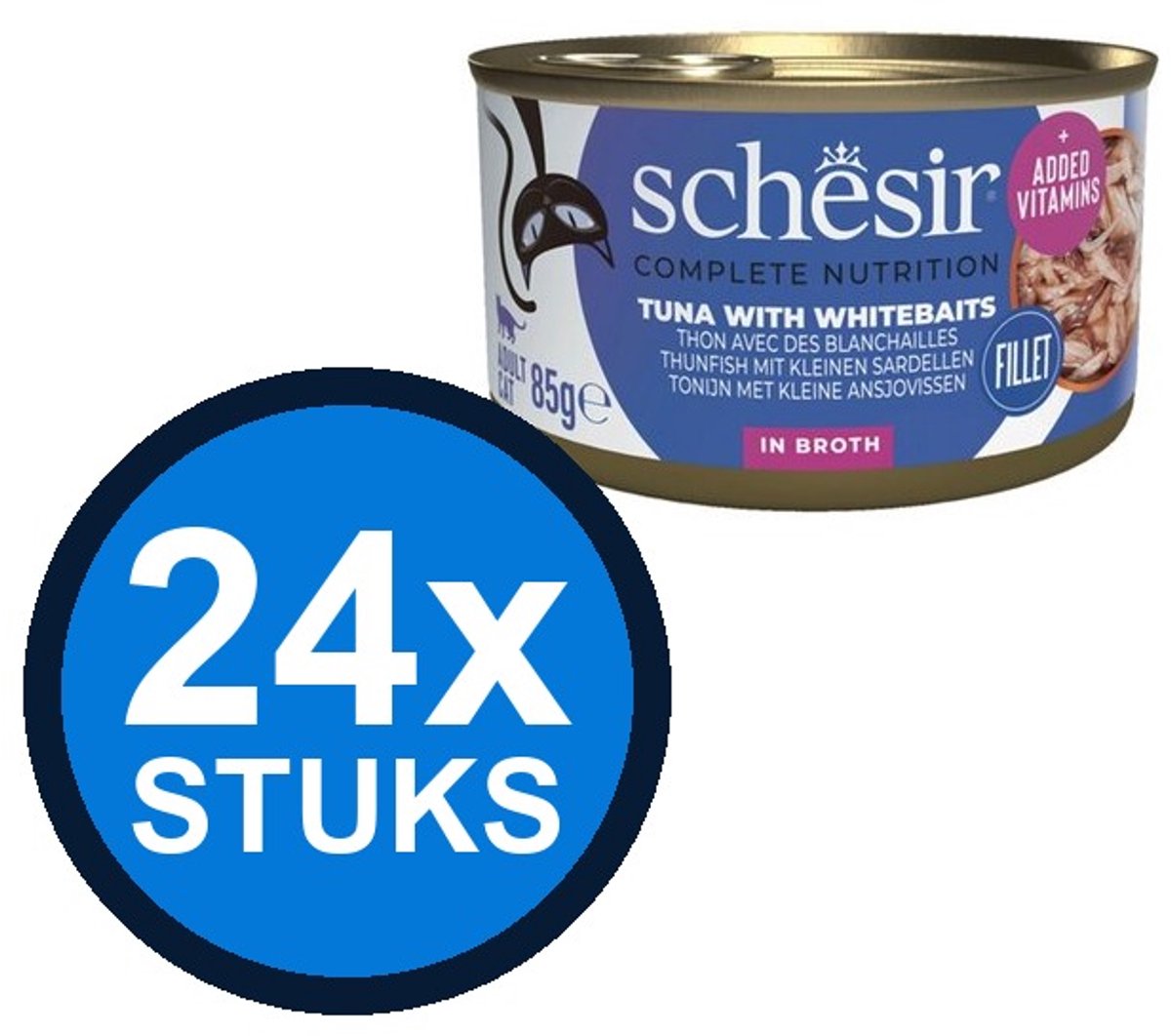 24x Schesir - Tonijn & Witvis in Bouillon - Kattenvoer Natvoer - 85g