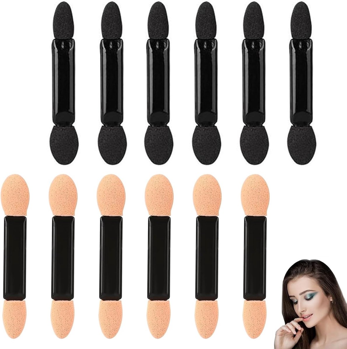 Professionele Ovale Oogschaduw Applicators, 12 Stuks, Dubbelzijdige Make-up Borstels met Sponspunt voor Nauwkeurige Oogmake-up en Perfecte Kleurnuances